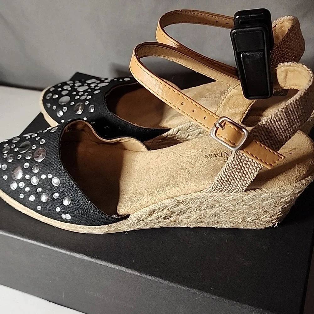 White Mountain Black and Tan Espadrilles with Studs
